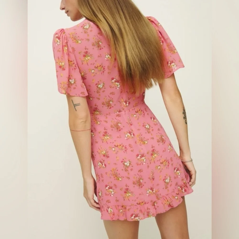 Reformation Mya Dress pink ruffled, size 6 - Picture 4 of 6
